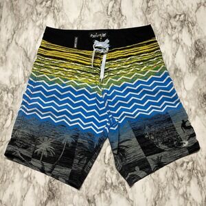 Pacific Surf By Exist Mens Size M  Multi Color Board Shorts Drawstring Emb Logo